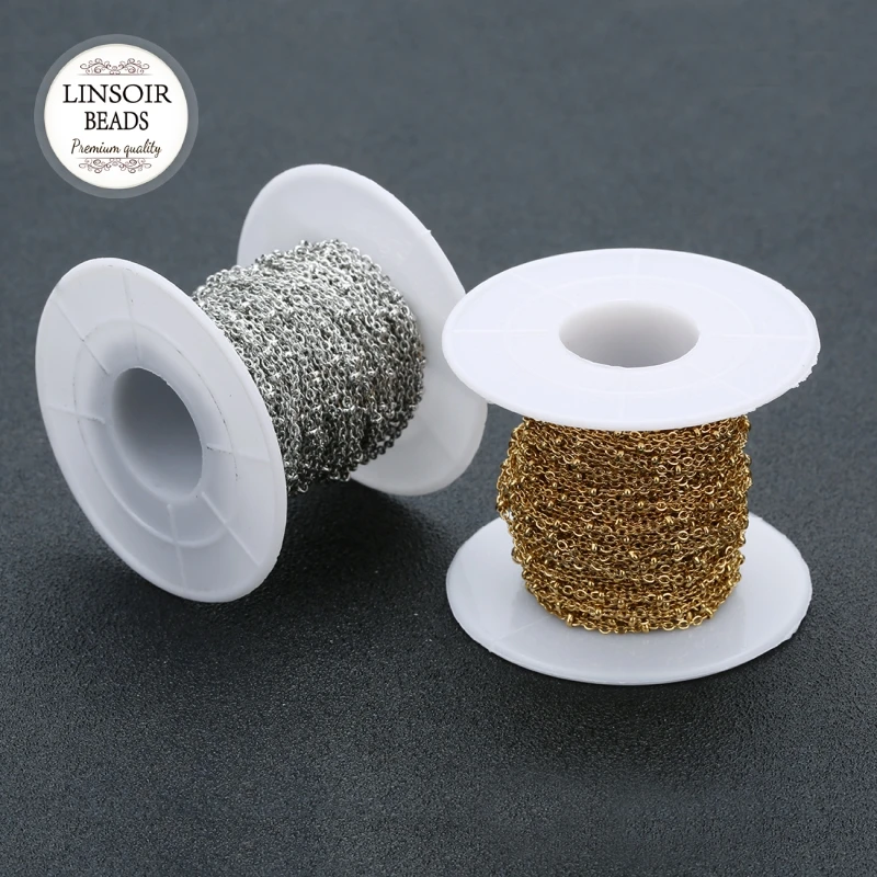 10 metri/rotolo argento/oro sfuso in acciaio inossidabile croce sfere catene di perline larghezza 1.5/2mm per la creazione di risultati di gioielli collana fai da te