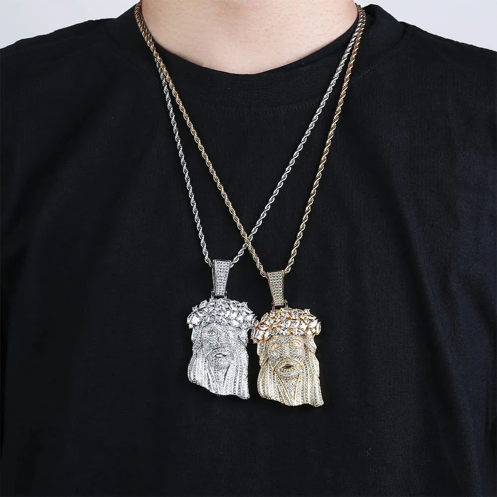 GUCY Big Jesus Necklace & Pendant With Tennis Chain Gold Color Iced Out Cubic Zircon Men's Hip Hop Jewelry Gift