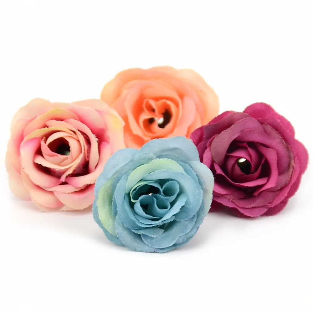 30pcs 2.5cm Mini Silk Rose Artificial Flower Heads For Wedding Party  Decoration Handmade Wreath Craft Accessories Fake Flowers