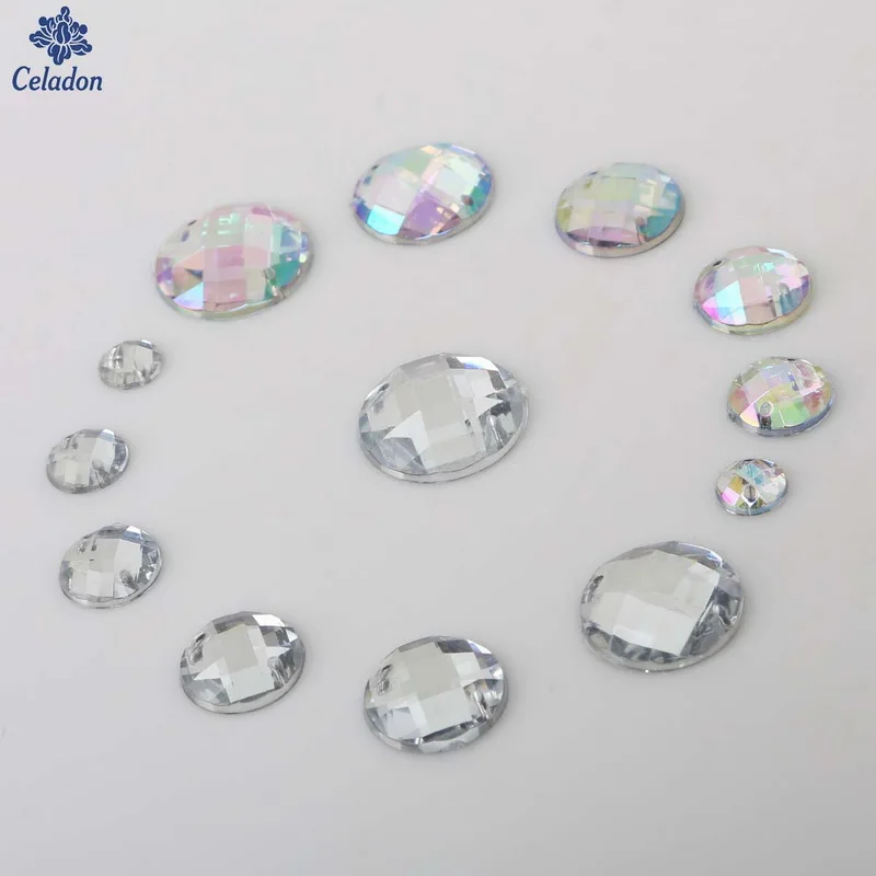 Round Pick Size Acrylic Crystal Sew On Drill 2 Color To Selection 8/10/12/14/16/18/20MM For Wedding/Clothe Decoration Craft