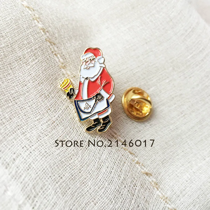 50pcs Custom Enamel Metal Badge Mason Masonic Santa Christmas Freemason Cartoon Pins Brooch Xmas Men Past Master Apron Lapel Pin