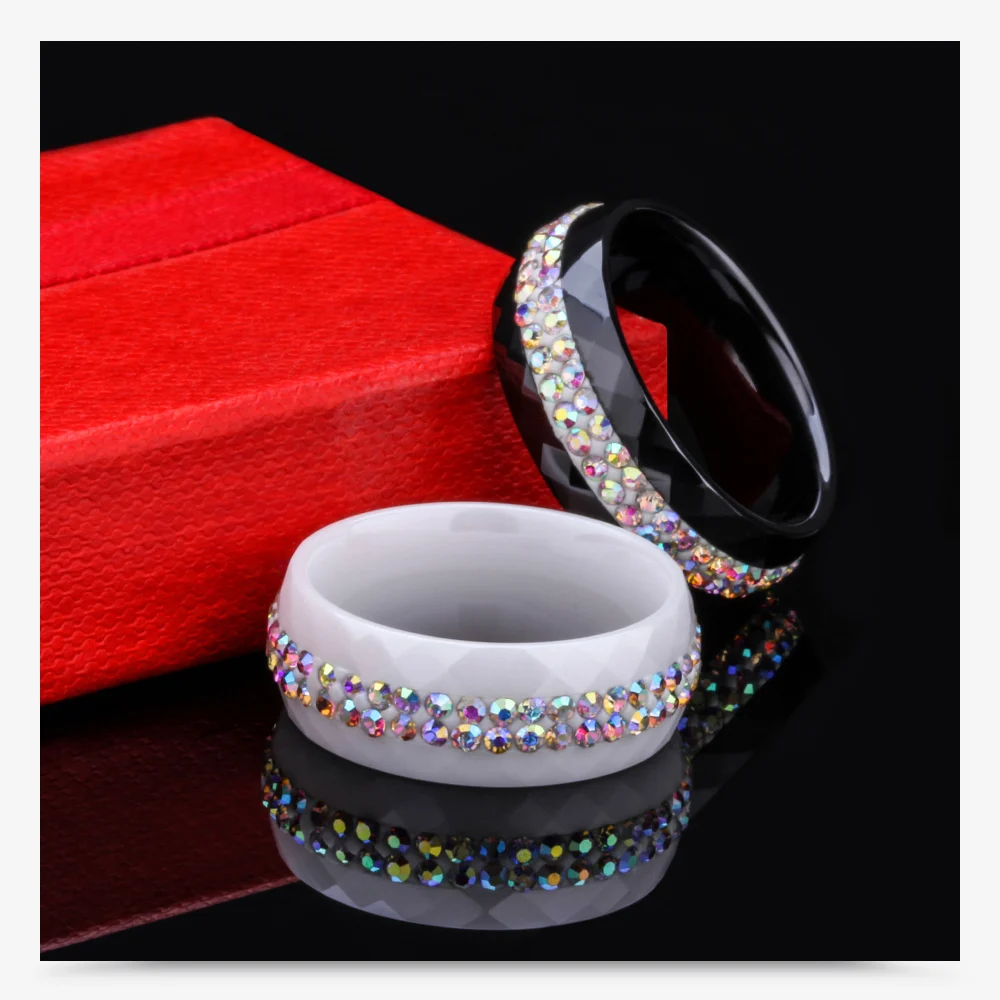 Fashion Engagement/Wedding Rings For Women Wholesale AB Crystal Black And White Ceramic Crystal Luxury Jewelry Ring Party Access