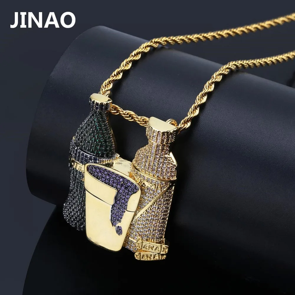 Iced Out Sprite Bottle Purple Cup Hip Hop Combo Pendant Necklace Gold Silver Color Cubic Zircon Men's Jewelry For Gift