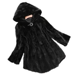 Harppihop*Luxury Genuine Piece Mink Fur Coat Jacket Autumn Winter Women Fur Warm Outerwear Coats Garment 3XL