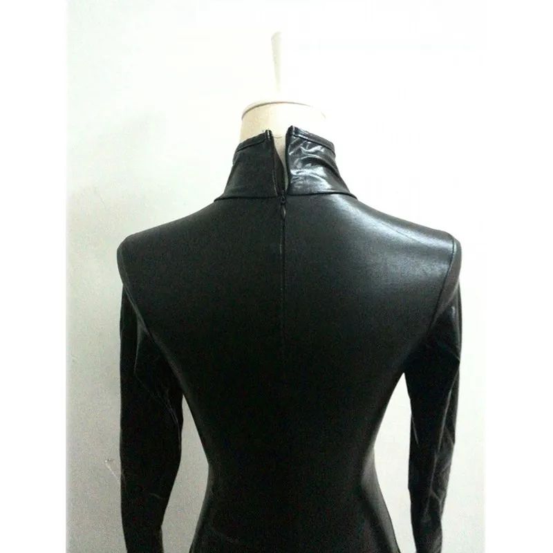 Catsuit Sexy de látex de PVC para mujer, Body de busto abierto de cuero de imitación wetlook negro, disfraz erótico caliente gay, mono de