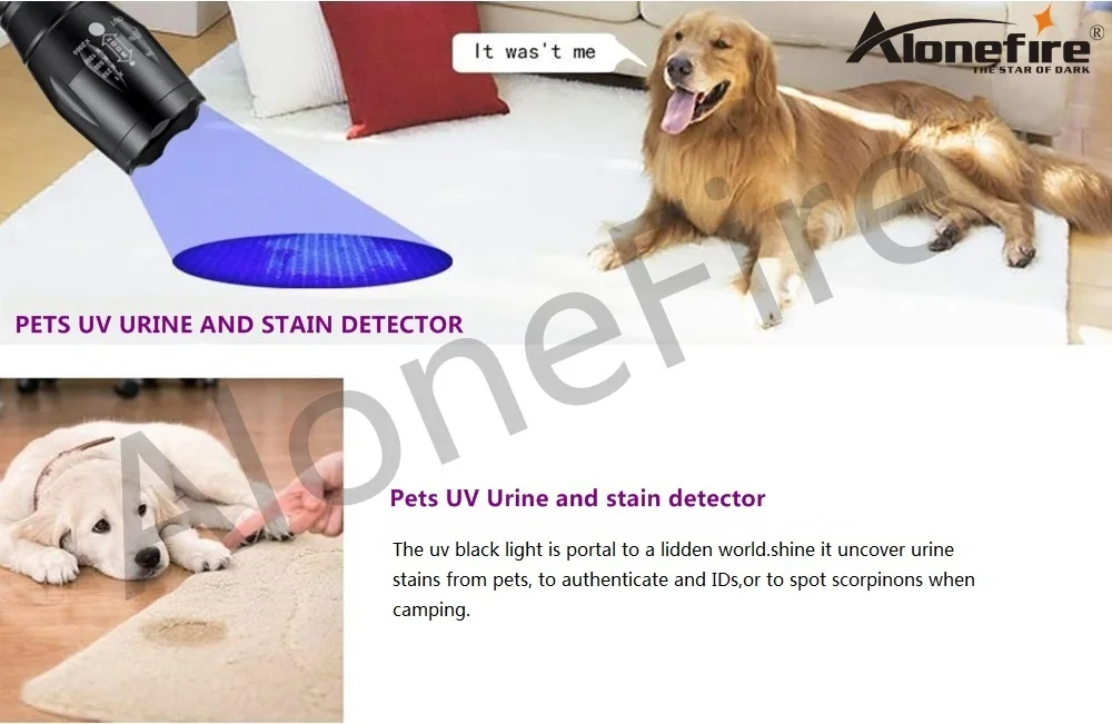 Zoom UV-LED-Taschenlampe, 365 nm, 395 nm, unsichtbare Tinte, Marker, Katze, Hund, Urin, Tinea, Erz, Geld, Skorpion, Fluoreszenzlicht, Verwendung AAA 18650 – Detail 2