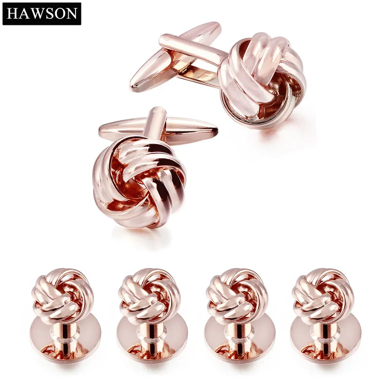 

HAWSON Mens Twist Cufflink Stud Set Tuxedo Shirt Jewelry Rose Gold Color Cuff lLinks Button for Mens Wedding Dress