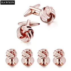 HAWSON Mens Twist Cufflink Stud Set Tuxedo Shirt Jewelry Rose Gold Color Cuff lLinks Button for Mens Wedding Dress