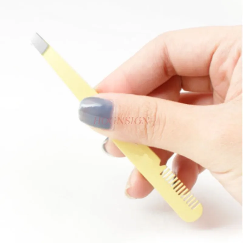 Grampo de sobrancelha portátil, instrumento em aço inoxidável para cortar cabelo e barba, pinça com pente oblíquo