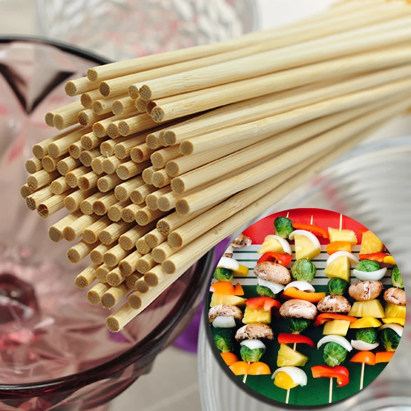 30cm x 4mm 100pcs Disposable Bamboo Skewers Natural Wood BBQ Skewers Potato Tower Sticks for Meat Apple Candy Restaurant Bar