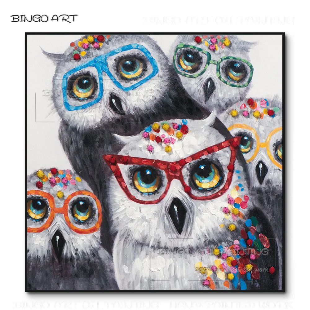 

Cheap Price Hand-painted High Quality Modern Abstract Owl Oil Painting on Canvas Lovely Owls Oil Painting for Living Room Decor