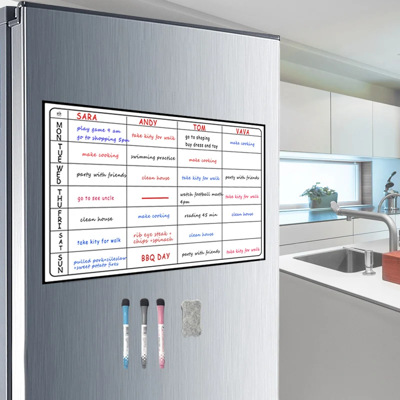 Tableau Blanc Magnétique Effaçable à Sec, Autocollants de Réfrigérateur avec 3 Stylos