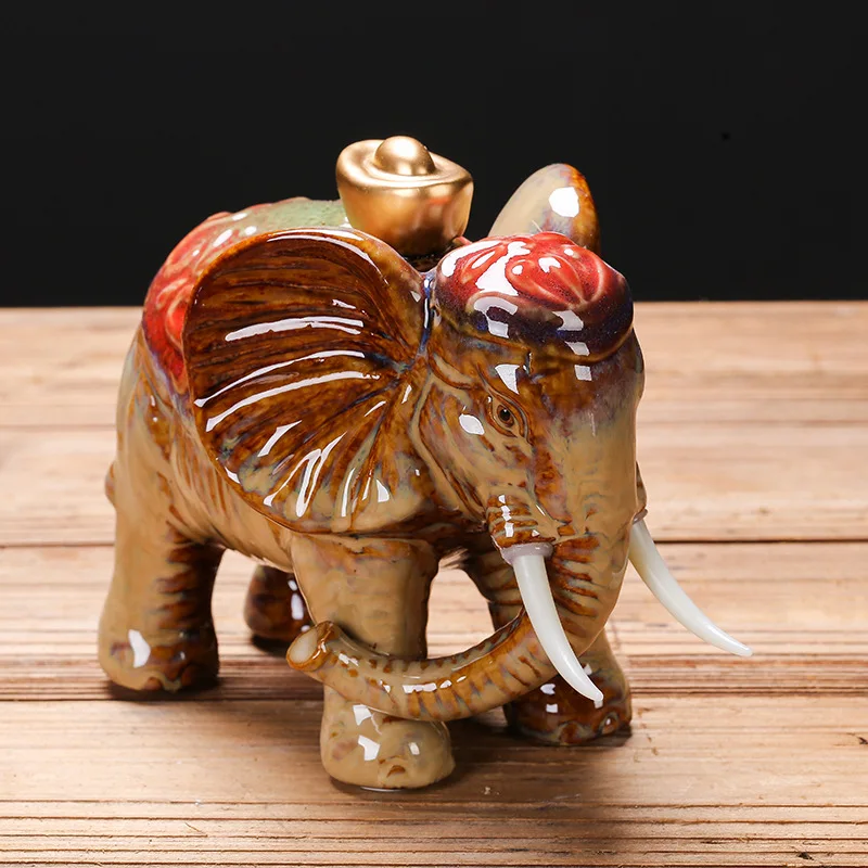 

Home Decoration Ceramic Craft Elephant statue animal Lucky Elephant Fengshui figure Town House Safe Decor Ornament about 20cm