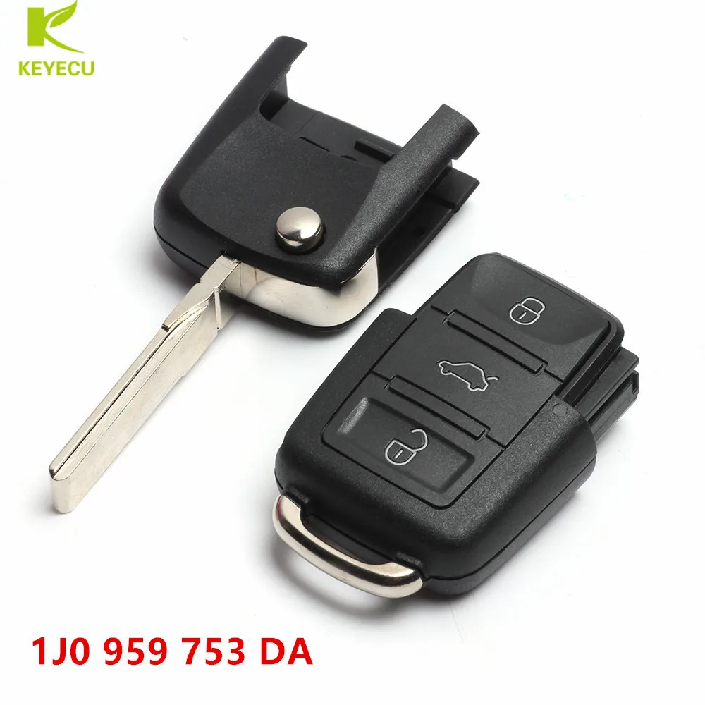 

KEYECU Replacement Flip Remote Key 3 Button 434MHz ID48 Chip for Volkswagen Golf Passat Polo Seat Skoda 1J0 959 753 DA