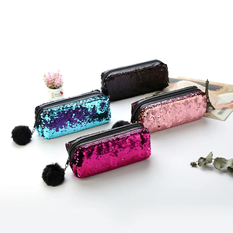 

New Reversible Sequin Pen Case for Girls School Supplies Super Big School Bts Stationery Gift Magic Pen Box Pen Bag