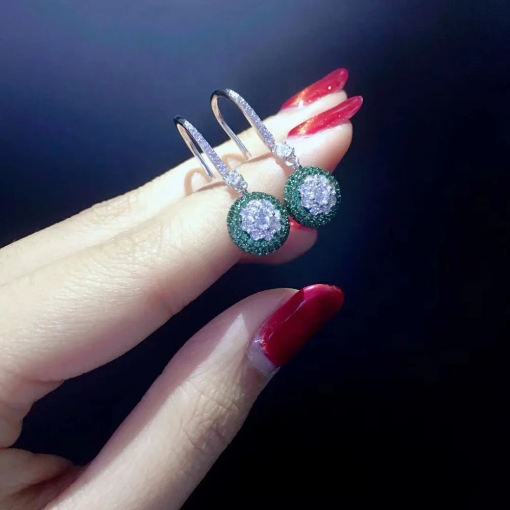 fine jewelry set ring and hook earring 925 sterling silver  blue green rose red color free shipping