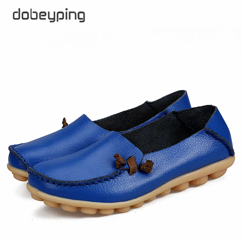Spring Women's Casual Shoes Genuine Leather Woman Flats Soft Mother Loafers Female Driving Footwear Solid Boat Shoe Size 34-44