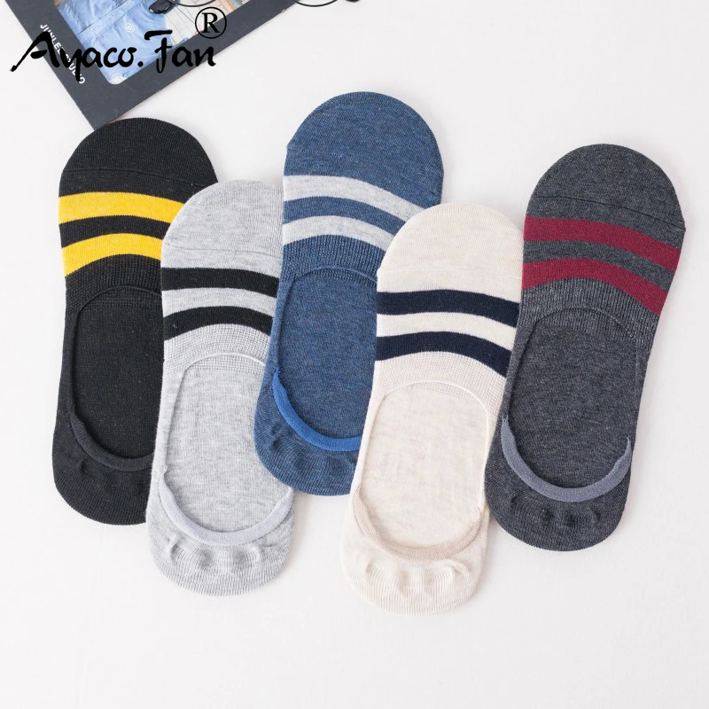 10pcs=5pairs Men\'s Socks Cotton Striped Boat Socks Summer New Male Harajuku Non-slip Silicone Breathable Men Ankle Sock Meias