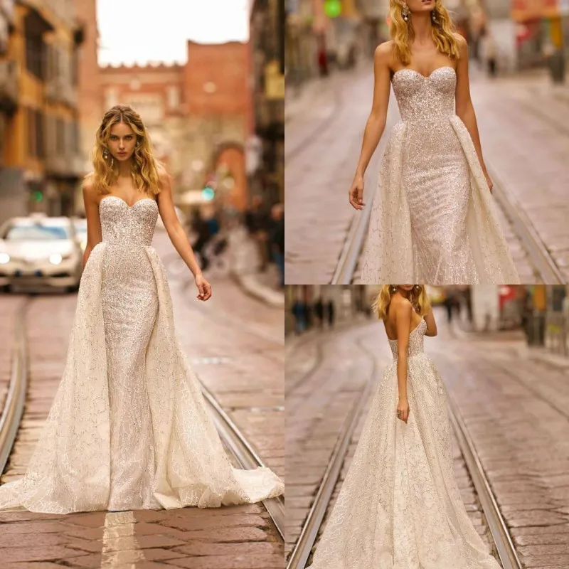 Robe De mariée avec traîne amovible | Sans bretelles, en dentelle, style Boho, robe trapèze, robe De mariée, modèle 2020