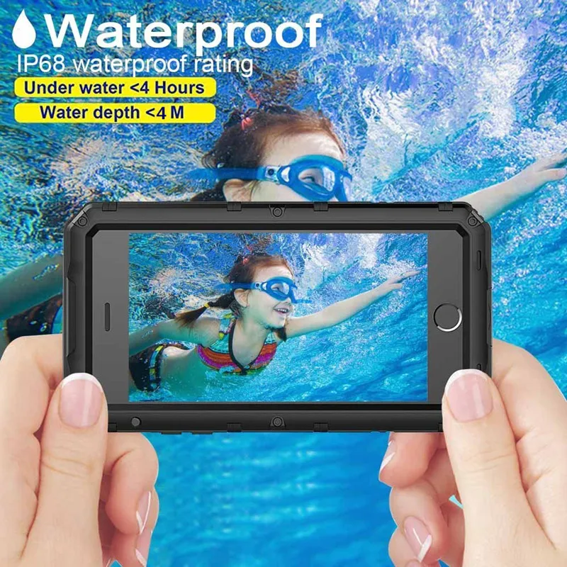 Metal Aluminum Sealed Waterproof Diving Case for iPhone 14 13 11 12 Pro XS Max XR 8 7 Plus SE Heavy Duty Armor Shockproof Cover