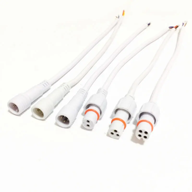 10 pairs 2/3/4 Core 2/3/4 Pin, Male and Female Waterproof LED Connector With 20cm White Cable