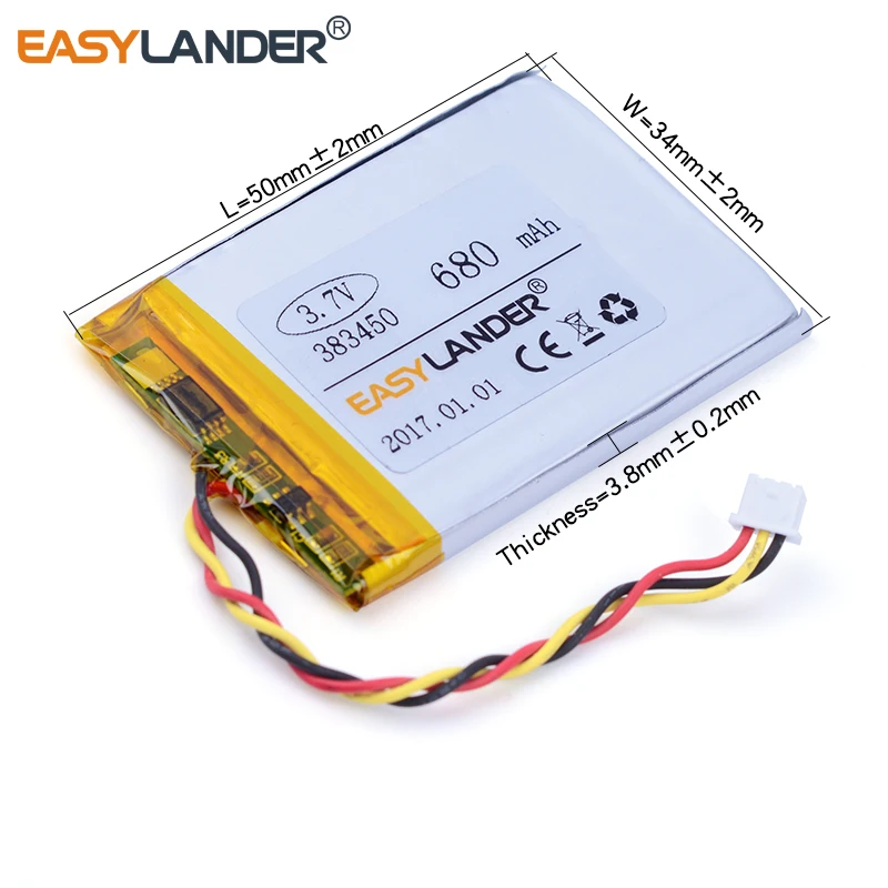 3-wire 383450 3.7V 680mAh Rechargeable Lithium Li-ion Polymer Battery 403450 403550