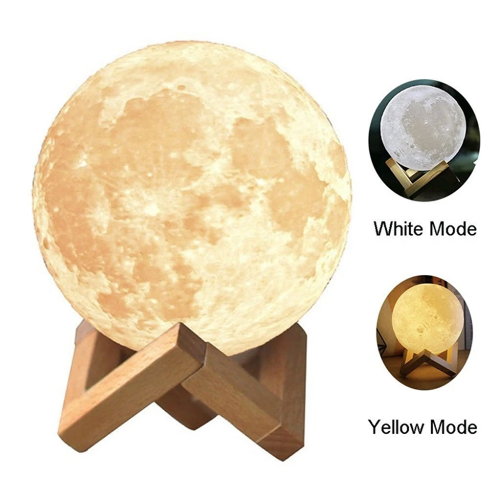 Rechargeable 3D Print Moon Lamp Usb Led Night Light Home Decor Creative Gift 8-20cm Dia 2 Color Change Touch switch Bedroom