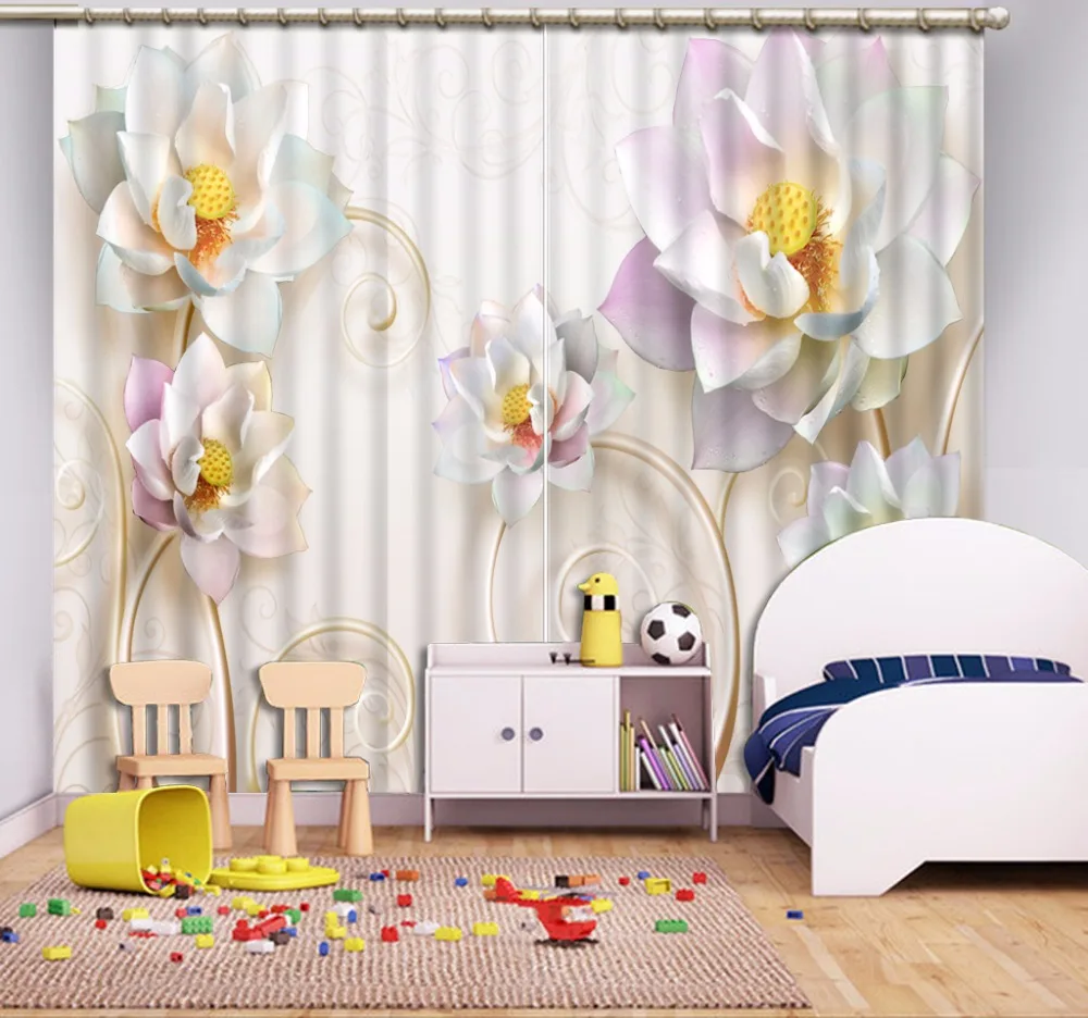 

3D Blackout Window Curtains For Kids Bedding room Living room Hotel Drapes Cortinas Embossed lotus art fashion decor