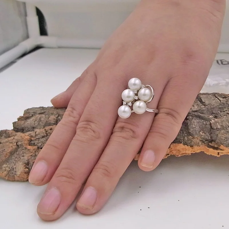 Sinya Birthday Gift 925 Sterling Silver Jewelry 5pcs Genuine Natural Pearls Wedding Band Ring Hot Sale for Women Girl