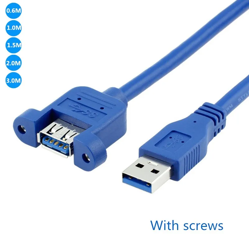 

USB 3.0 Cable USB A 3.0 male to female extension Cable panel mount screw lock connector adapter cord (With screws) 0.3m/1m/3m