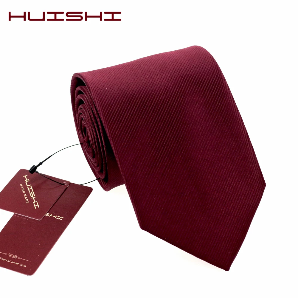 HUISHI 6cm And 8cm Solid Color Wine Men's Fashion Narrow Waterproof Wine Tie Jacquard Woven Business Wedding Tie For Man Necktie