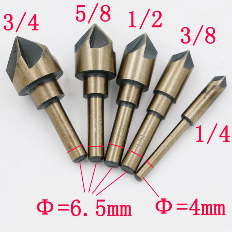 5 buah/lot 82 derajat 1/2 "1/4" 3/4 "3/8" 5/8 "Edge Chamfer Countersink mata bor ujung Mill Cutter tangan alat mata bor Countersink