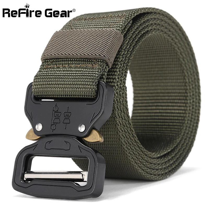 ReFire Gear Military Combat Tactical Belt Men Fast Release Metal Buckle Army Belt SWAT Heavy Duty Durable Nylon Waist Belt 3.8cm