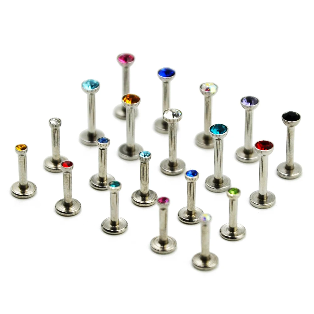 BOG-Lote de 10 piezas de circonita anodizada, Punta roscada interna, labio, perno prisionero, cartílago de la oreja, Tragus, hélice, Piercing, anillo, 16g, joyería corporal