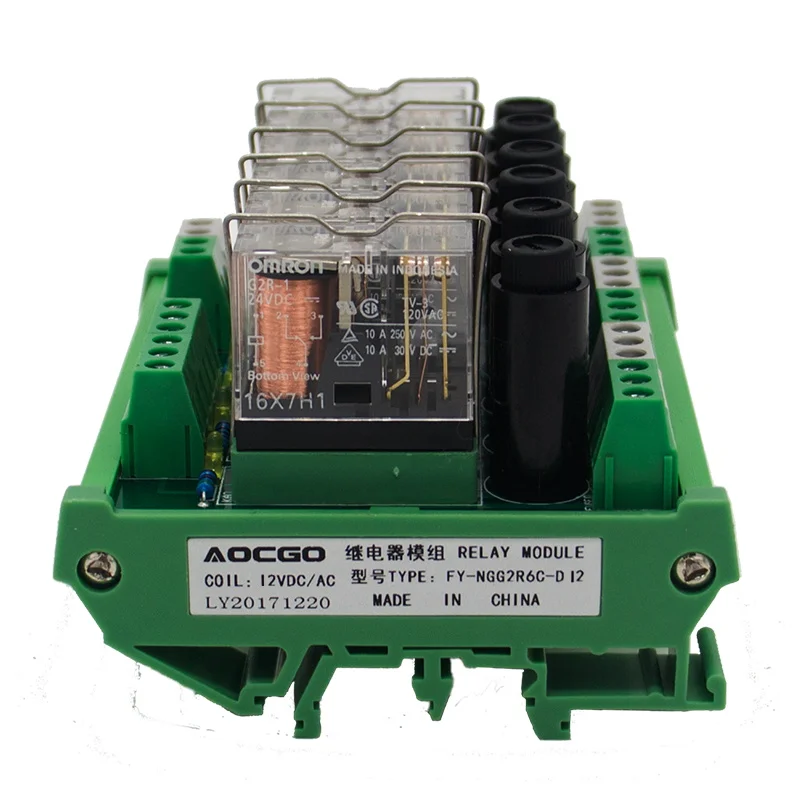 6 Channel 1 SPDT DIN Rail Mount OMRON G2R 12V DC/AC with fuse Interface Relay Module