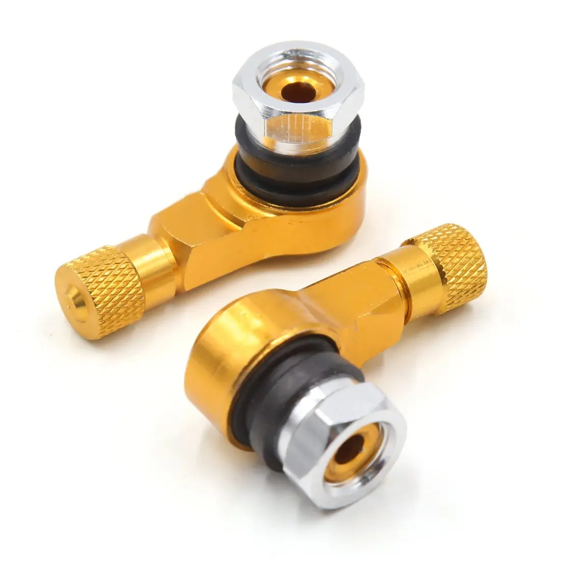 uxcell 2Pcs Gold Tone 90 Degree Angle Aluminum Alloy Tubeless Tire Valve Stem Cover Cap for Motorcycle Car