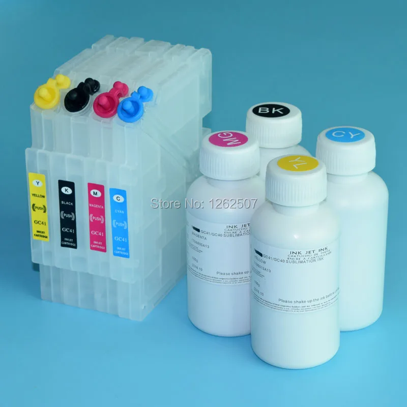 100ML 4Colors GC41 Dye Sublimation Ink And Refillable Cartridge For Ricoh Aficio SG3110 3110 SG3100 SG2100 2010 SG7100 Printers