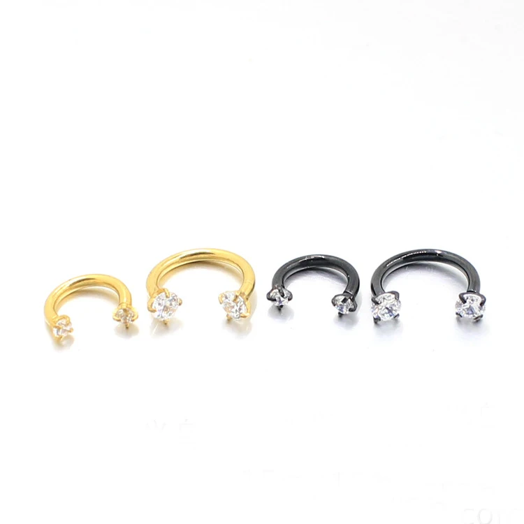 30PCS Double Headed Zircon U shaped Horseshoe Ring Piercing  Jewelry BCR Eyebrow Nail Lip Clear Gem 316L Stainless Steel