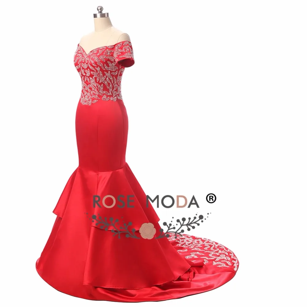 Rose Moda Short Sleeves Red Mermaid Prom Dress Real Photos