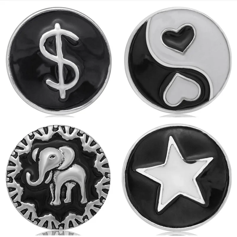 New Beauty Black Oil Elephant Star hearts 20MM Metal snap buttons for DIY 18mm snap jewelry wholesale KZ3369