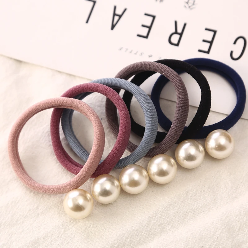 5PC Fashion Women Pearls Elastic Hair Band Hair Accessories for Girls Ponytail Holder Towel Ring Headwear Multicolor Tie Gum