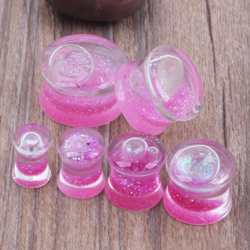 1 PCS Body Jewelry Pink Acrylic Luquid Glitter Ear Tunnel Plug Stretcher 6-16mm Body Pierce Piercing Ear Taper Expander