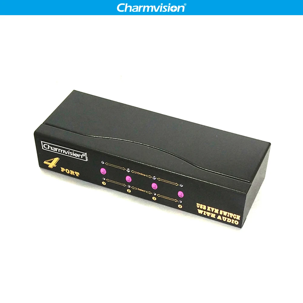 Charmvision VK401A 4 into 1 Desktop Automatically 4 Posts KVM Audio Switcher Hotkey with HDDB VGA 2 USB Keyboard Mouse Switches