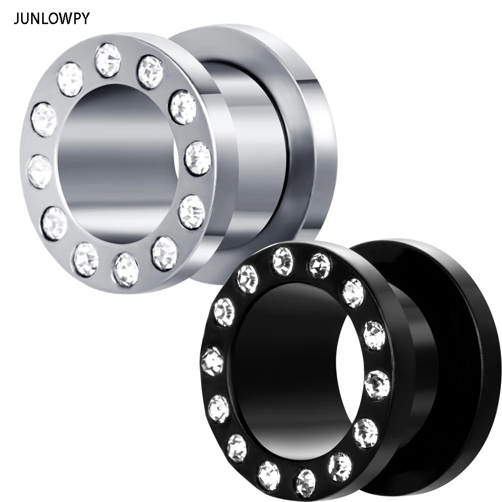 JUNLOWPY  Mix 4-16mm Stainless Steel Ear Tunnels Plugs Silver Black Earring Expander Stretcher Piercing Gauge Body Jewelry 80pcs