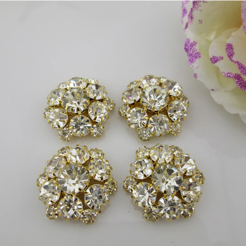 5pcs Round Clear Rhinestone Button Shank For Sewing Craft 28mm