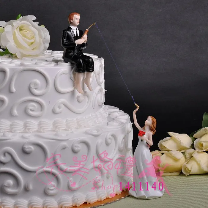 free shipping ' Groom Fishing Bride ' Wedding Cake Topper Couple for wedding cake decorations supplies