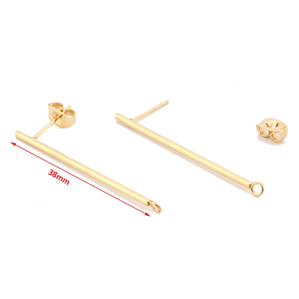 18k Gold Earrings Findings Stainless Steel Long Stick  Post Connector with Open Ring for Making Korea Style