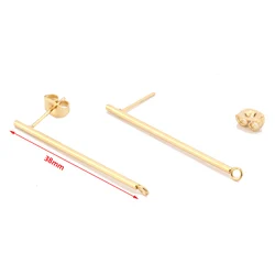 18k Gold Earrings Findings Stainless Steel Long Stick  Post Connector with Open Ring for Making Korea Style