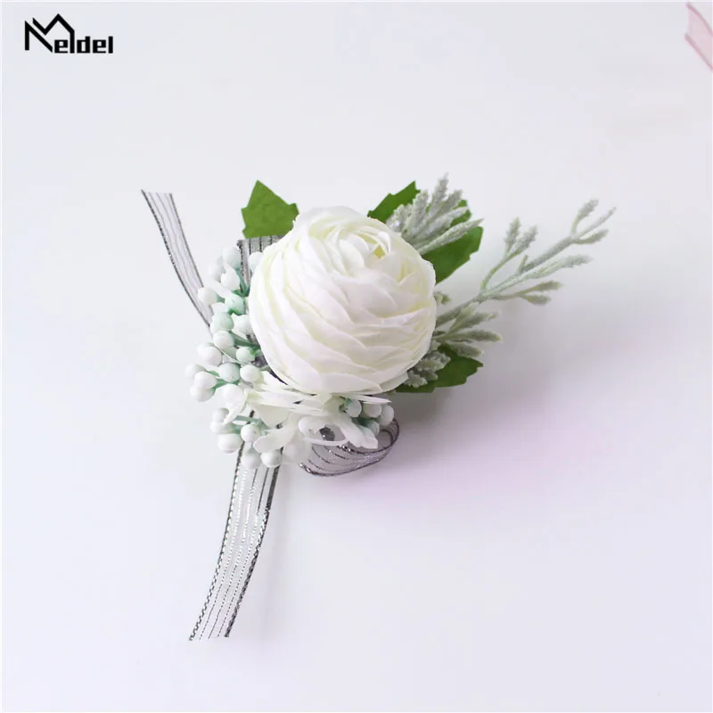 Meldel Mannen Corsage Bruidegom Boutonniere Pin Bridal Pols Corsages Champagne Bourgondië Bruidsmeisje Armband Bruiloft Bloem Accessoires