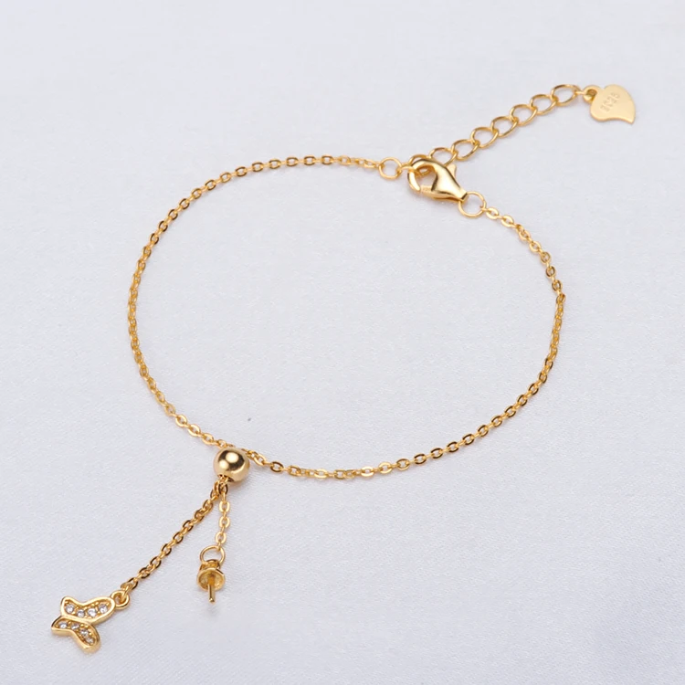 

Fashion S925 Sterling Silver Butterfly Pearl Bracelet Findings&Components Women DIY Pearl Accessory Gold Colors 3Pcs/Lot